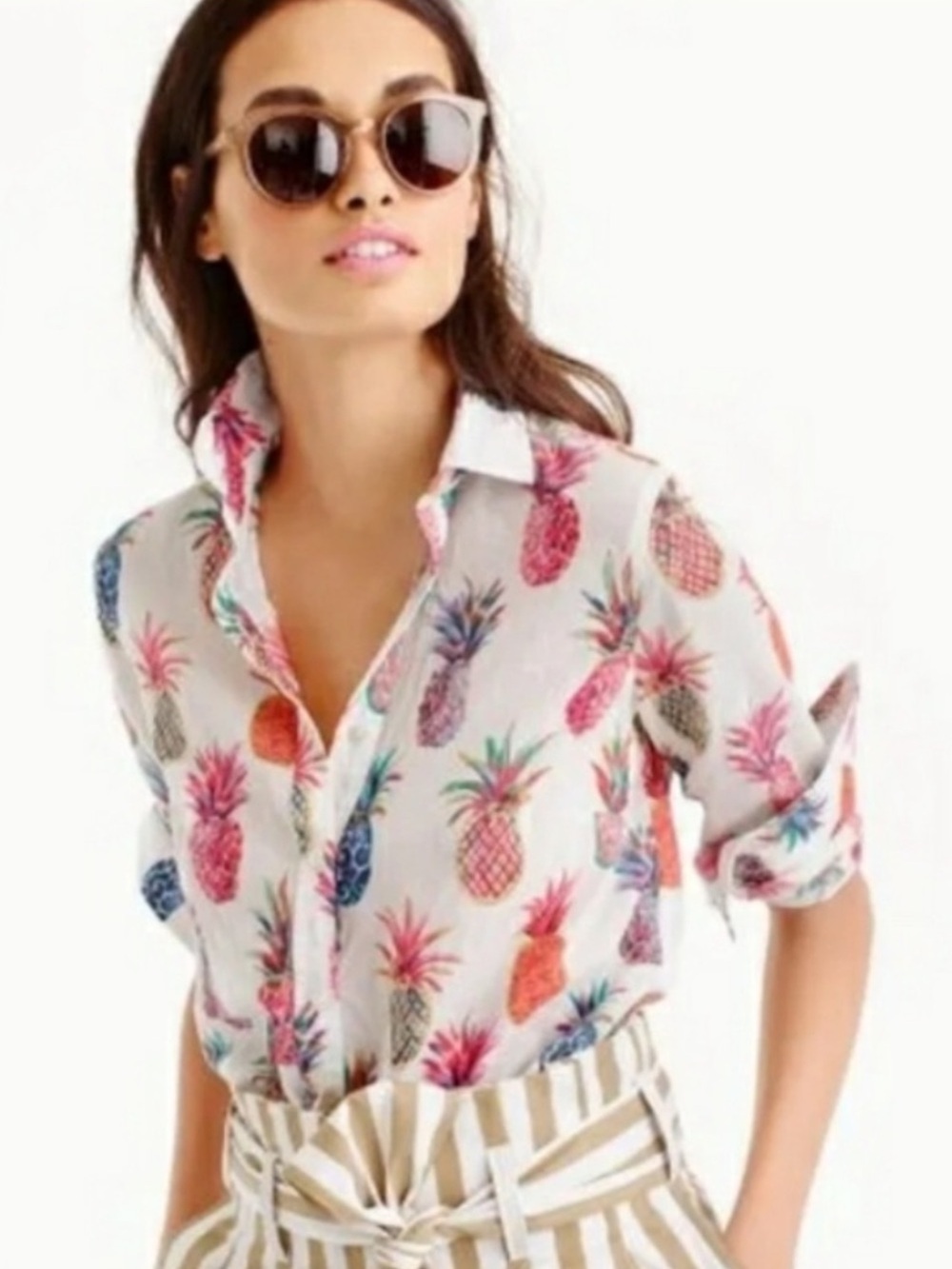 J.Crew Pineapple Print Long-Sleeve Shirt  size 2